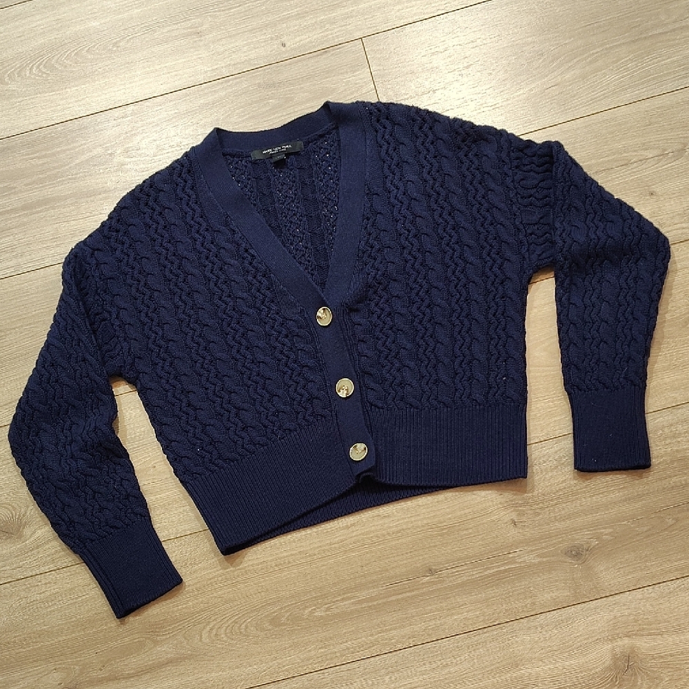 Marc New York Dark Blue Textured Cardigan,  Navy Blue Ladies Size Large